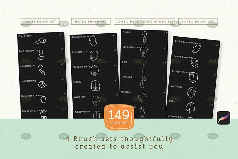 149个动漫人物辅助线|Procreate笔刷详情图 12