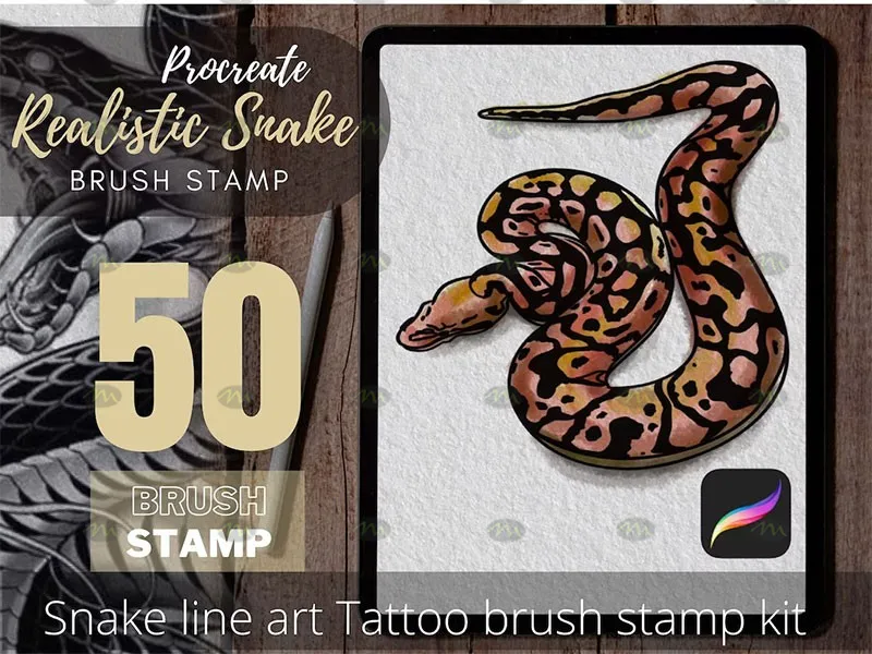 50个蛇形纹身图案|Procreate笔刷详情图 10
