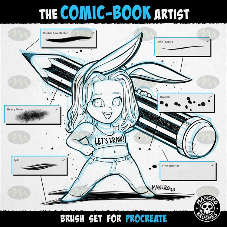 50个卡通插画漫画铅笔|Procreate笔刷详情图 6