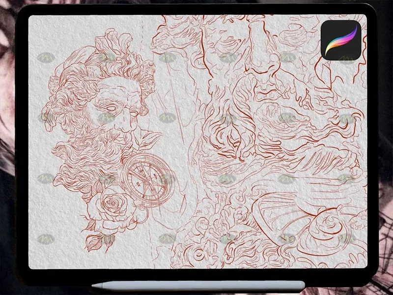 20个希腊神话纹身图案|Procreate笔刷详情图 6