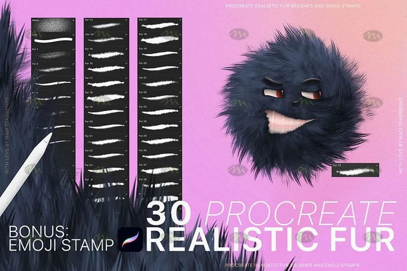 30个毛茸表情包|Procreate笔刷详情图 6