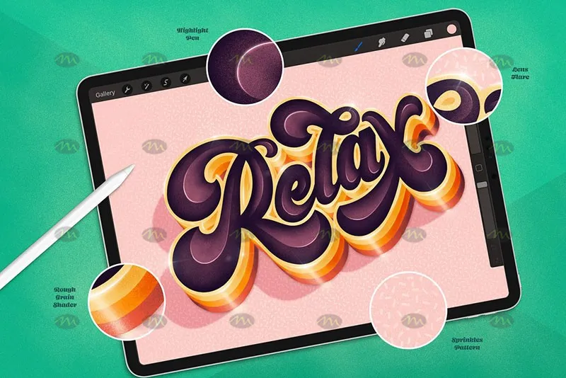 10个3D立体字|Procreate笔刷详情图 7