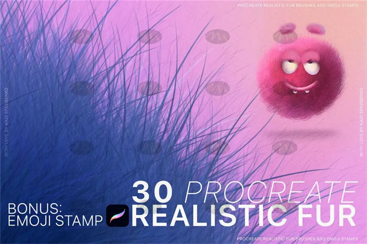 30个卡通emoji表情动物毛发|Procreate笔刷详情图 6