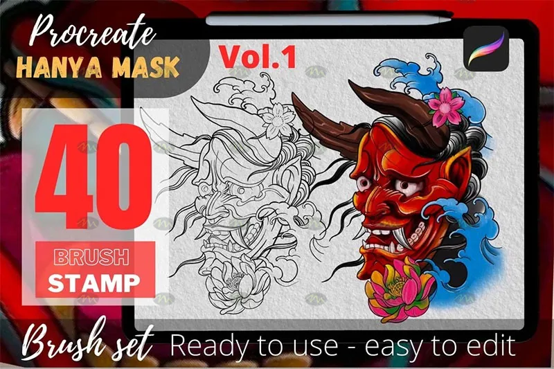 100个传统日式刺青图案|Procreate笔刷详情图 19