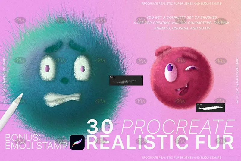 30个毛茸表情包|Procreate笔刷详情图 9