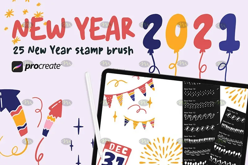 20个新年主题手帐|Procreate笔刷详情图 13