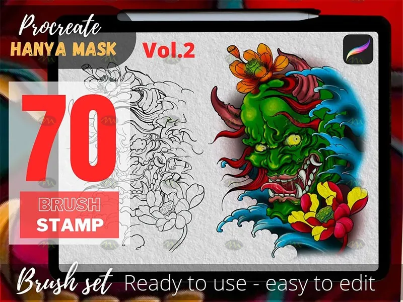 100个传统日式刺青图案|Procreate笔刷详情图 11