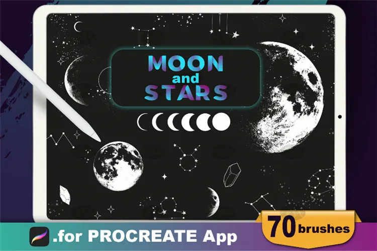 70个太空月球月亮星座星星图案 预设|Procreate笔刷详情图 10