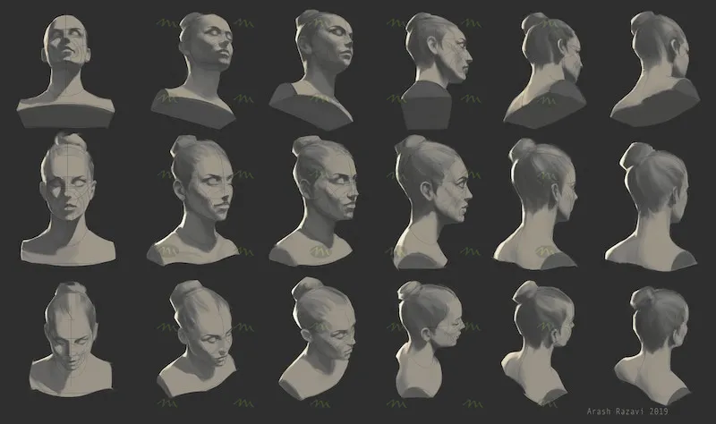 18个男女头像多角度辅助线|Procreate笔刷详情图 6