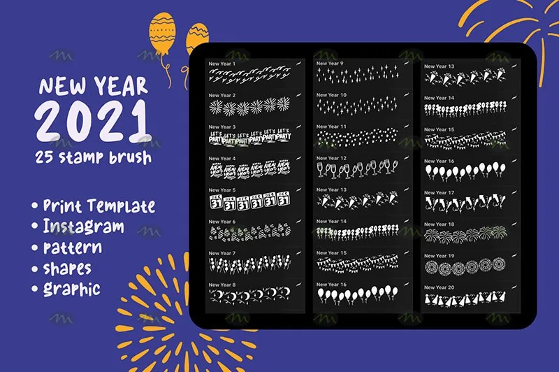 20个新年主题手帐|Procreate笔刷详情图 7