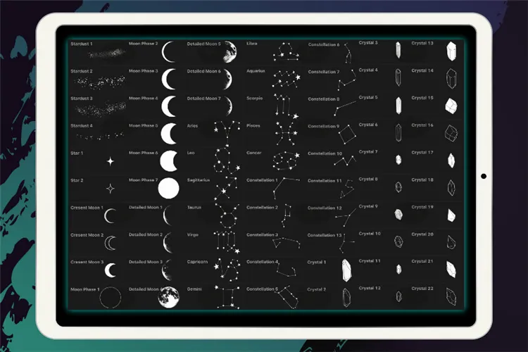 70个太空月球月亮星座星星图案 预设|Procreate笔刷详情图 8