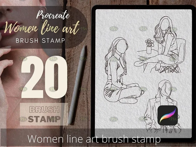 20个女性抽象线条画|Procreate笔刷详情图 11