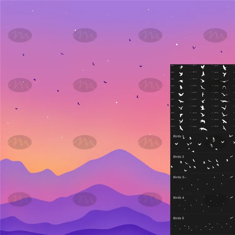 5款飞鸟背景预设|Procreate笔刷详情图 6