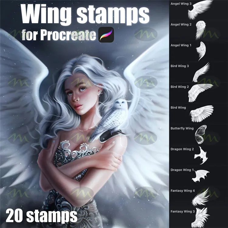 20个天使羽翼羽毛蝴蝶翅膀|Procreate笔刷详情图 8