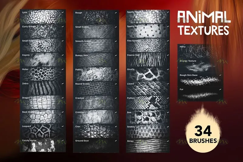34个动物毛皮纹理|Procreate笔刷详情图 9