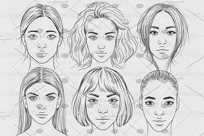 10个女性肖像线稿|Procreate笔刷详情图 6