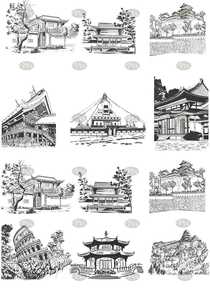 58款古风建筑插画线稿|Procreate笔刷详情图 6