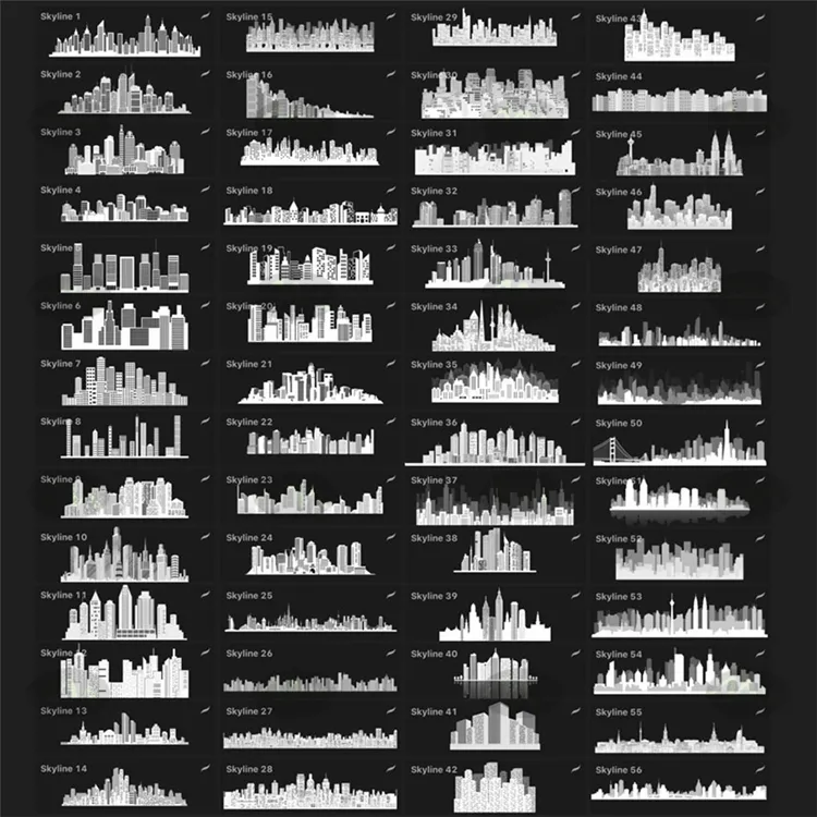 130个城市剪影轮廓天际线图案|Procreate笔刷详情图 7