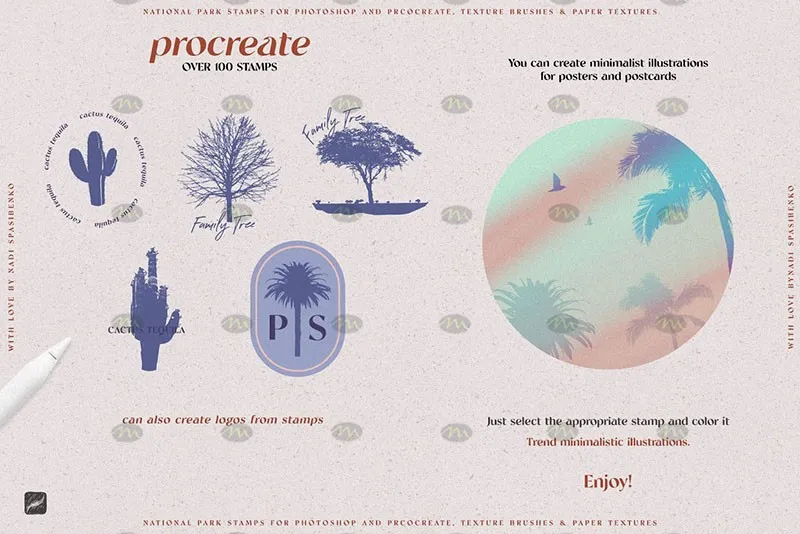 100个自然风景剪影图案|Procreate笔刷详情图 6
