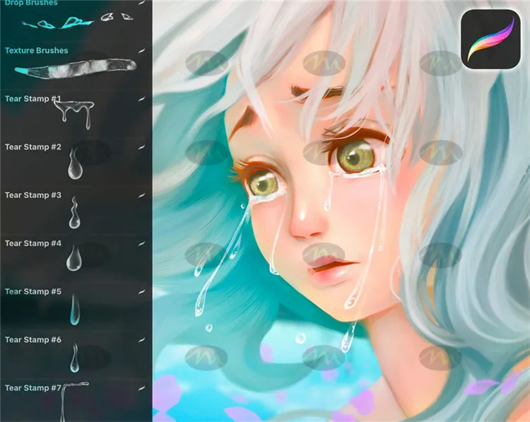 30个卡通水滴真实泪水眼泪插画|Procreate笔刷详情图 9