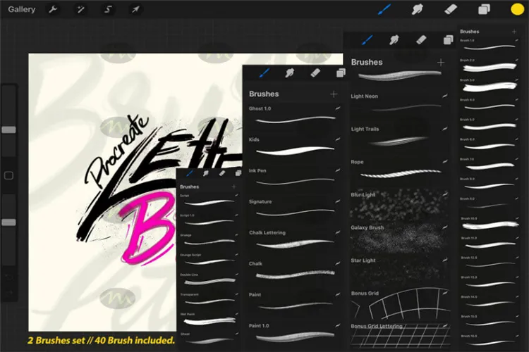 40个书法字母手写笔触连笔|Procreate笔刷详情图 7