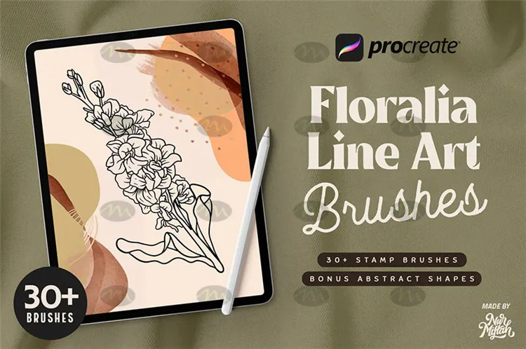 30个线描植物叶子花卉花朵素描|Procreate笔刷详情图 7