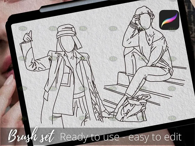 20个女性抽象线条画|Procreate笔刷详情图 6