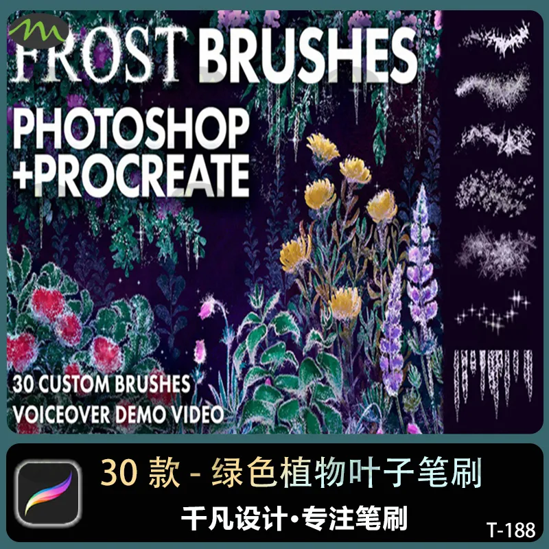 花卉花朵森林绿色植物叶子植被雪花｜Procreate笔刷