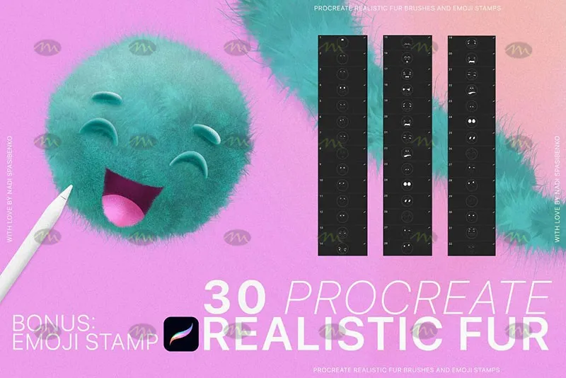 30个毛茸表情包|Procreate笔刷详情图 10