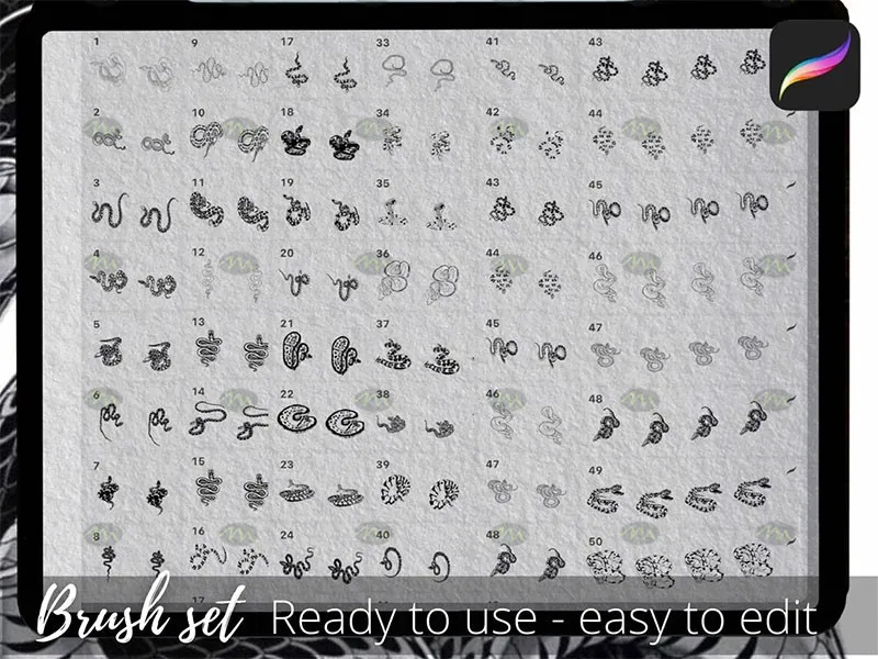 50个蛇形纹身图案|Procreate笔刷详情图 7