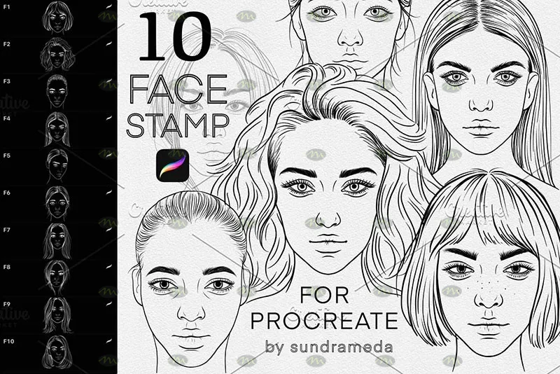 10个女性肖像线稿|Procreate笔刷详情图 10