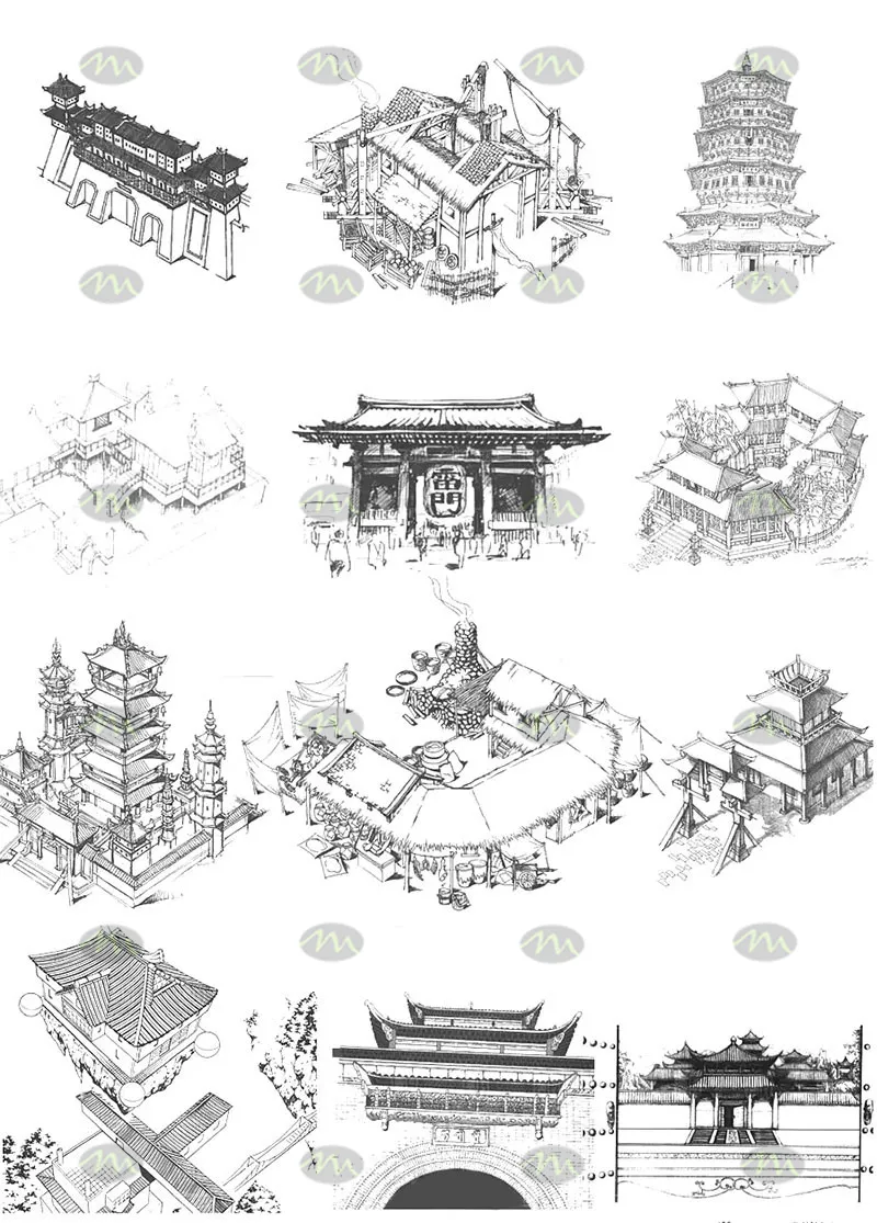 58款古风建筑插画线稿|Procreate笔刷详情图 7