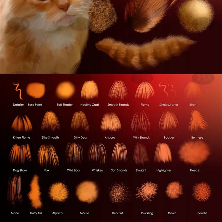 30款动物毛发皮肤猫狗画笔|Procreate笔刷详情图 7
