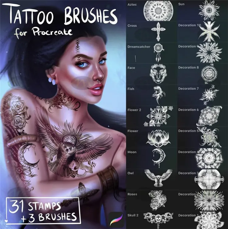 31个纹身刺青花臂图案|Procreate笔刷详情图 9