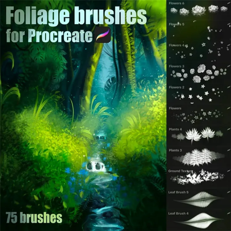 75套植物叶子手绘卡通绘本|Procreate笔刷详情图 11