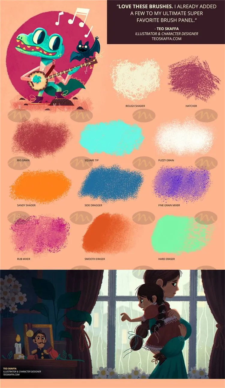 30个儿童插画绘本蜡笔噪点颗粒材质彩铅|Procreate笔刷详情图 7