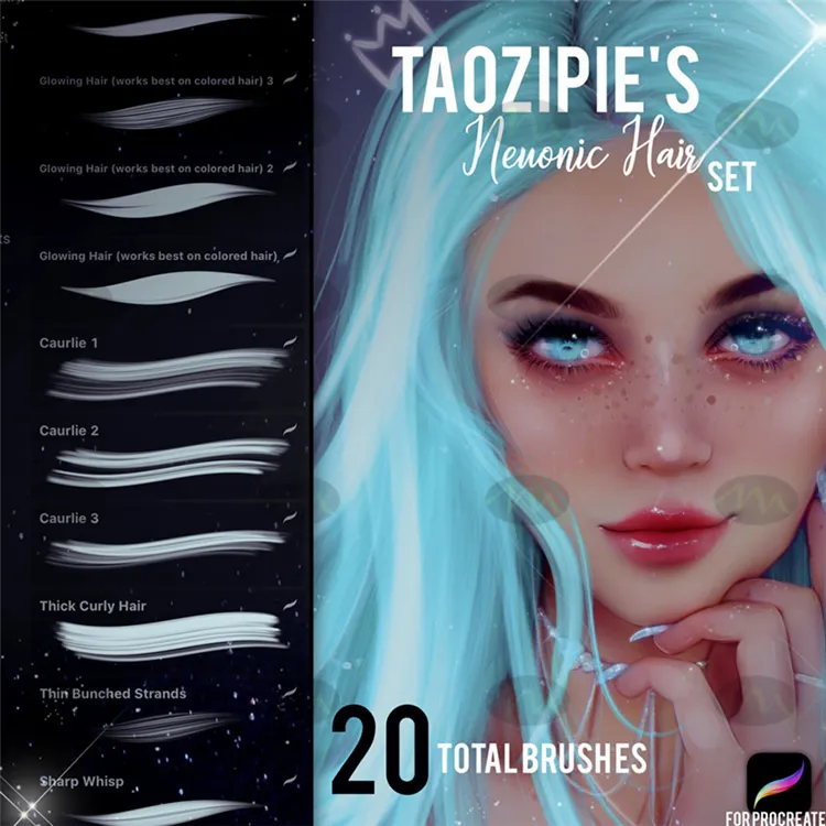 20款中性软毛发头发 包|Procreate笔刷详情图 6