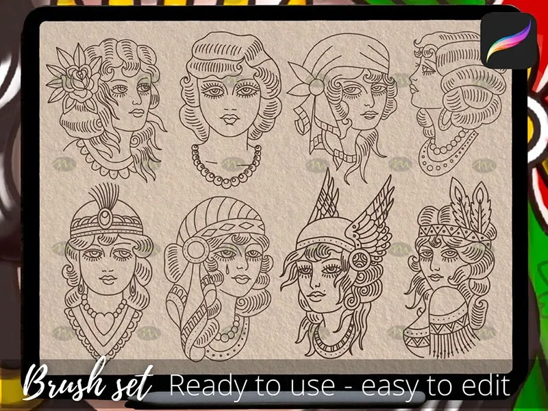 20个女性线描画｜Procreate笔刷详情图 6