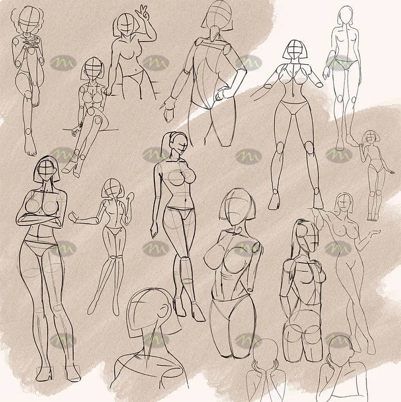 16个女性肢体线稿|Procreate笔刷详情图 8