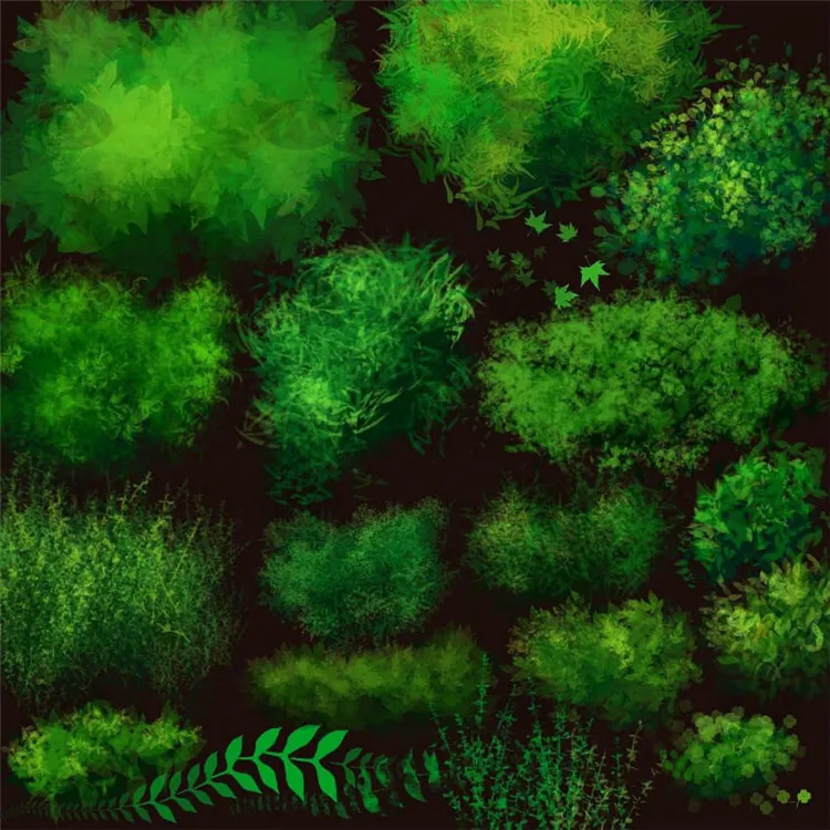 60个宫崎骏插画自然植物树木草丛花丛绿叶|Procreate笔刷详情图 6