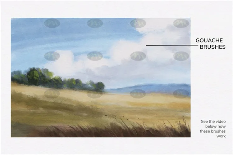 9个厚涂水粉插画油画风景|Procreate笔刷详情图 11