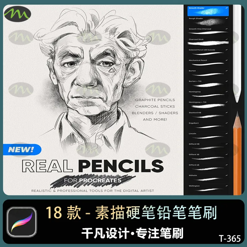 18款素描大师级别硬笔铅笔不同hb2b|Procreate笔刷