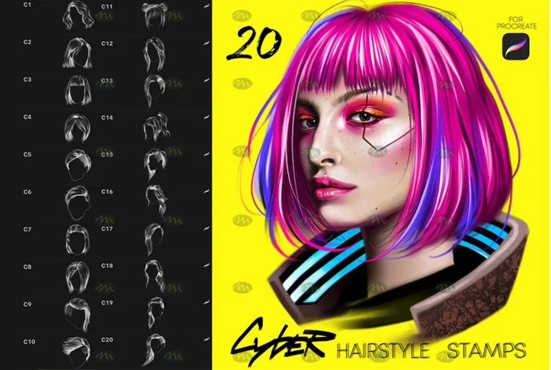 20个赛博朋克发型|Procreate笔刷详情图 10