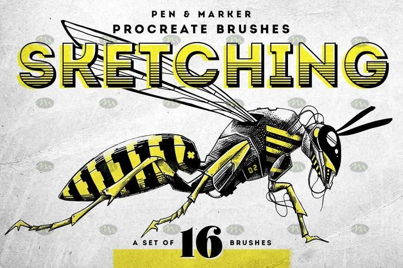16个马克笔和墨水笔|Procreate笔刷详情图 13